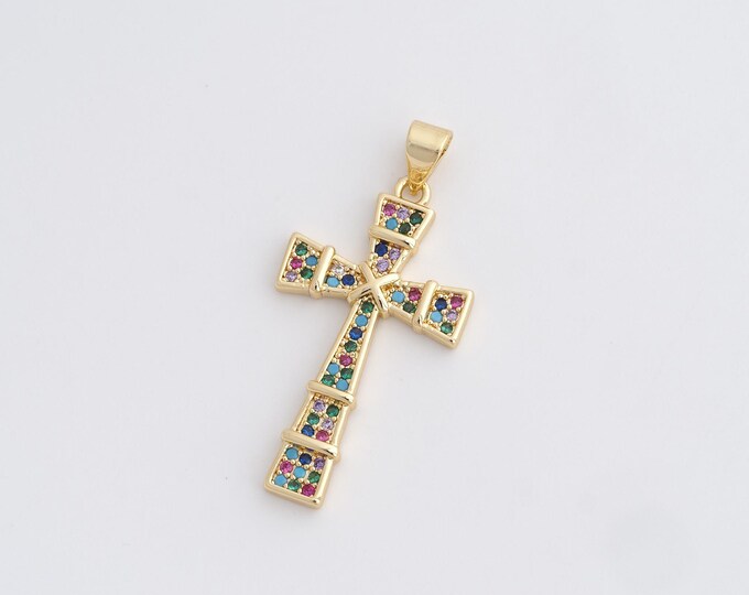 Cross Pendant,Cross Charm,18K Gold Filled Christian Charm,Micropavé CZ Cross Necklace,DIY Jewelry Accessories,35x16.7x2.5mm