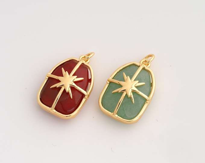 Natural Stone Pendant,Energy Stone Pendant,18K Gold Filled Square Charm,DIY Jewelry Accessories,24.8x14.7x7.8mm
