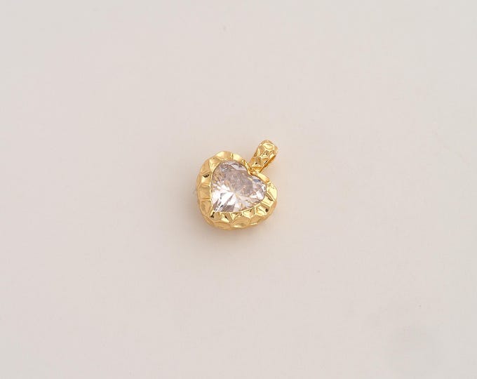 CZ Heart Pendant,Love Pendant,18K Gold Filled Heart Charm,DIY Jewelry Accessories,13x10x4mm