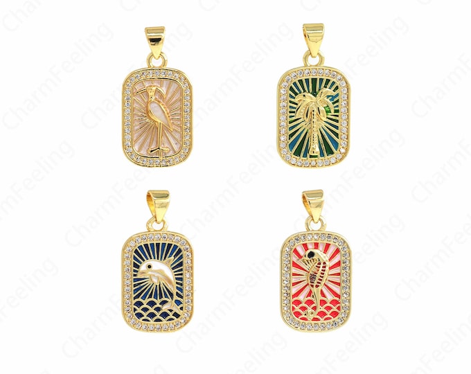 Bird Pendant,Tree Charms, 18K Gold Filled Dolphin Pendant,Square Charms,Starfish Charms DIY Jewelry Making Accessories 29.7x19.6x2.5mm