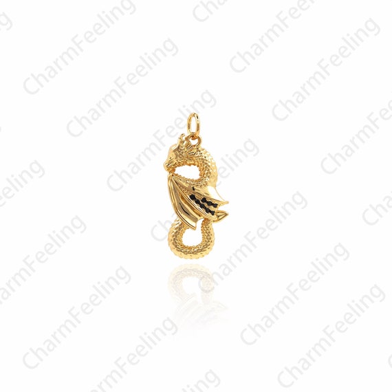 Micro-Pave Dragon Pendant, Cubic Dragon Charm, 18K Gold Filled Dragon Jewelry, DIY Jewelry Making Accessories 27x11.5x6.5mm 1pcs