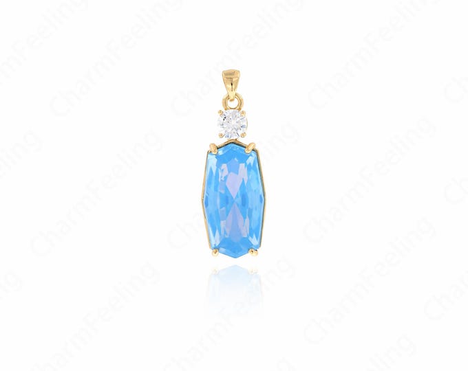18K Gold Filled Rectangular Necklace, Gold Rectangular Charm, Micropaved CZ Bar Pendant, DIY Jewelry Accessories 38x12.8x10.5mm