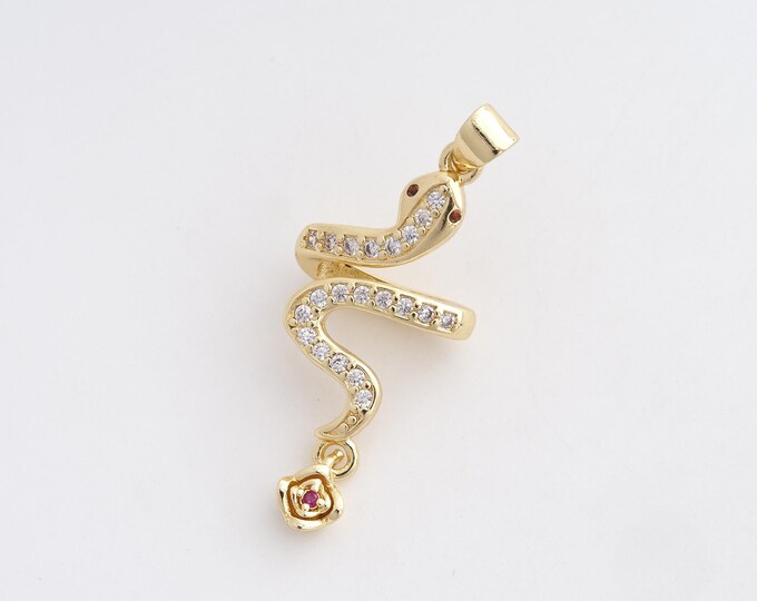 CZ Snake Pendant,Animal Pendant,18K Gold Filled Snake Charm,DIY Jewelry Accessories,39x16.2x8.4mm