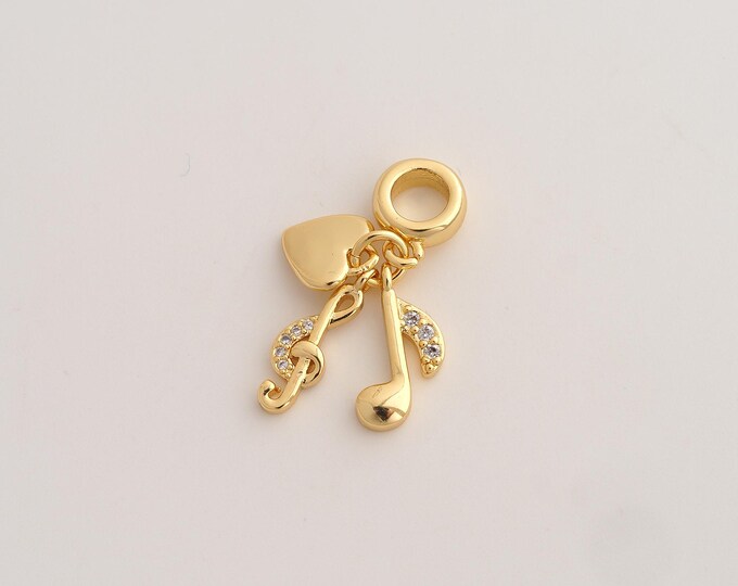 CZ Music Note Pendant,Symbol Pendant,18K Gold Filled Heart Charm,DIY Jewelry Accessories,27.5x15.4x2mm