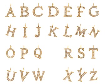 Stainless Steel Text Charm,18K Gold Filled 26 Letter Pendant,Micropavé CZ Letter Necklace,DIY Jewelry Making Accessories 13x10x1.8mm