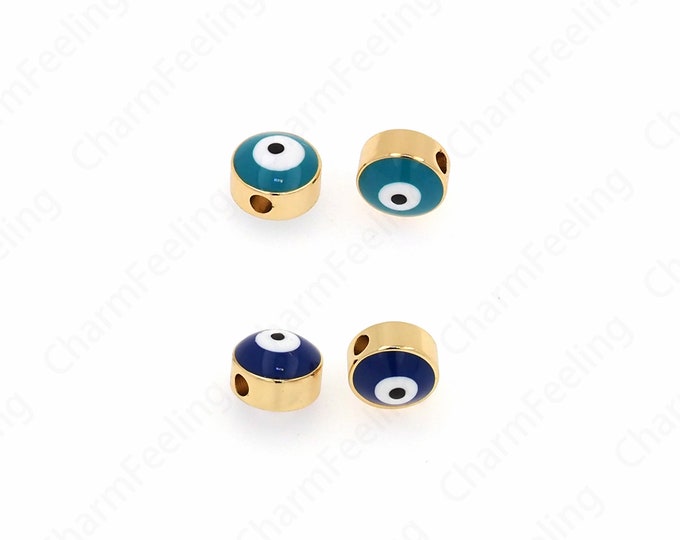 Enamel Beads Jewelry, 18K Gold Filled Round Spacer Beads, Enamel Eye Spacer Beads, DIY Bracelet Accessories,6x5mm