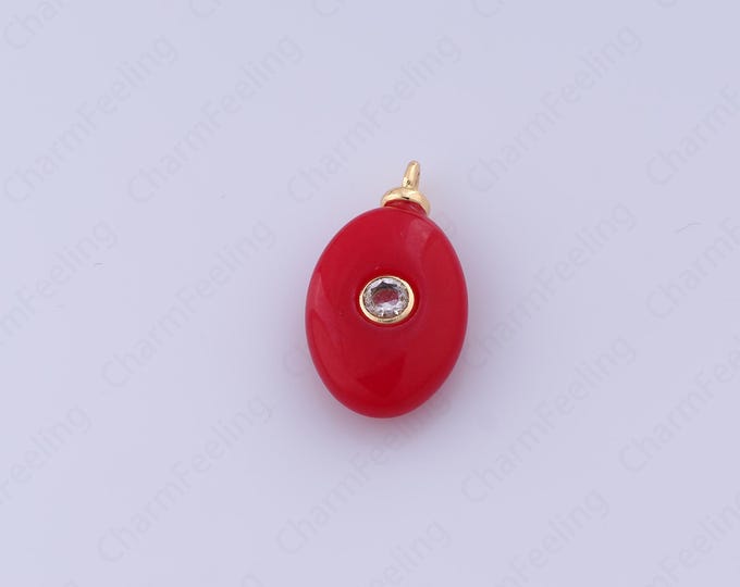 Ruby Natural Stone Charm,18K Gold Filled Eye Charm,Oval Eye Pendant, Micropavé CZ Oval Pendant, DIY Jewelry Accessories,23x13x6.3mm