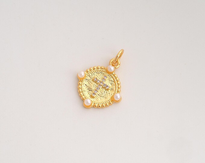 CZ Cross Pendant,Religious Pendant,18K Gold Filled Christian Charm,DIY Jewelry Accessories,19x13.3x3mm