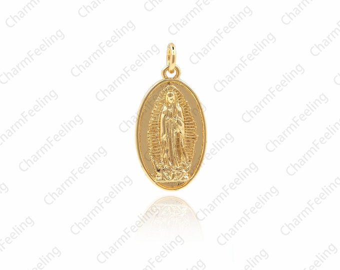 Virgin Mary Necklace，Mother Mary Pendant，Religious Jewelry，Gold Miraculous Medal Necklace ,Catholic Jewelry 24.5 ×12× 2.2mm 1pcs