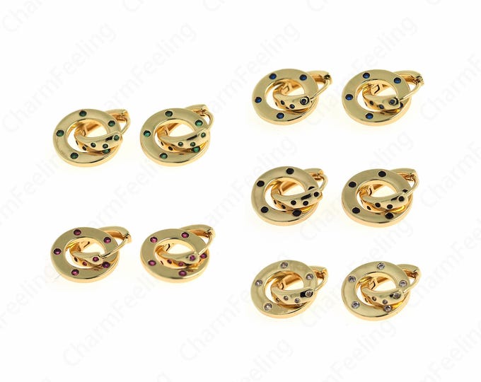 1 Pair,Round Earrings,18K Gold Filled Simple Earrings,Micropave CZ Gold Earrings Charm, Geometric Earrings, Gift for Her 19x12x1.5mm