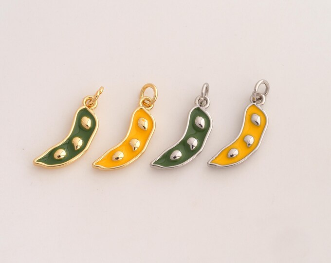 Enamel Pea Pendant,Pea Pendant,18K Gold Filled Pea Charm,DIY Jewelry Accessories,21.6x7.8x3mm