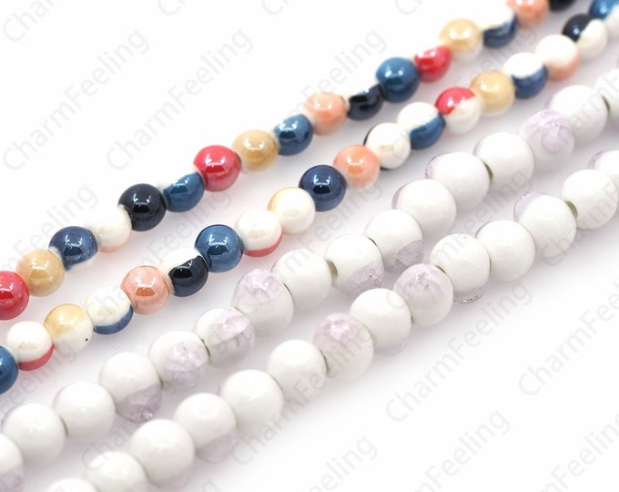 Hand-Painted Ceramic, Painted Ceramic Beads, Round Spacing Beads, Ceramic Ball Beads, Multi-Color Options, DIY Jewelry Supplies, 8\10mm