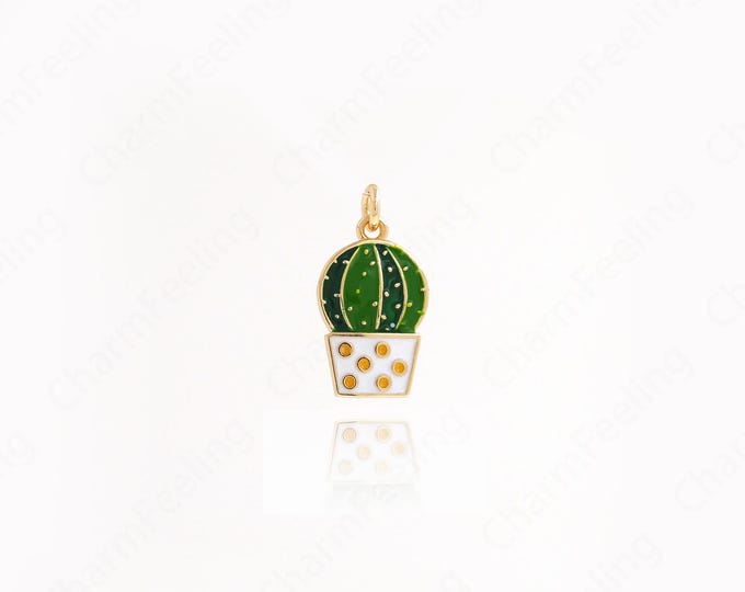 Cactus Pendant, 18K Gold Filled Cactus Necklace, Micropavé CZ Plant Charm, Desert Charm, DIY Jewelry Accessories, 17x9x1.7mm