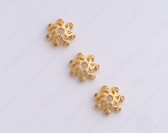 18K Gold Filled Flower Bead Caps,Pearl Caps,Round Bead Caps,Flower Caps,Spacer Jewelry, Brass Caps, DIY Gold Jewelry Making,9.7x3mm