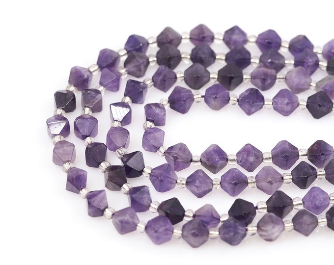 Amethyst Diamond-Shaped Gemstone Beads, Geometric Natural Stone Chain, Diamond-Shaped Natural Stone Necklace, 10mm
