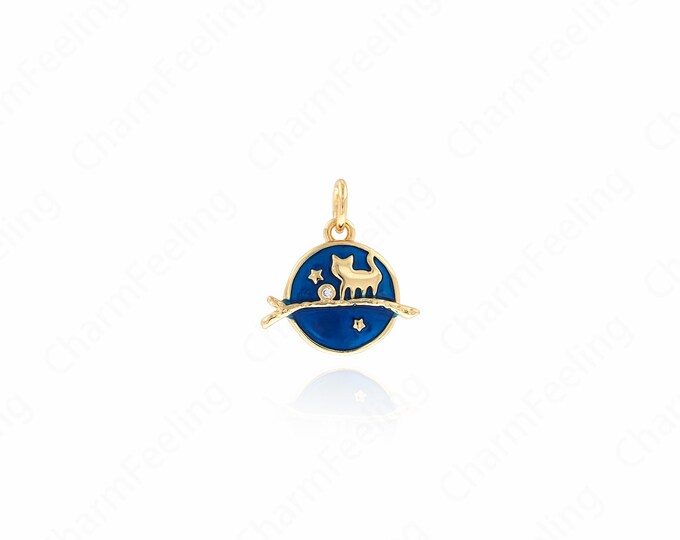 18K Gold Filled Cat Pendant,Enamel Cat Necklace, Cute Jewelry, Animal Pendant, Animal Charm, DIY Jewelry Accessories, 16x14.5x2mm