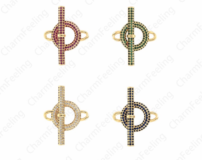 18K Gold Filled Circular Connectors, Bar Connectors, Micropavé CZ Ring Connectors, DIY Jewelry Supplies, 23.3x30x4mm