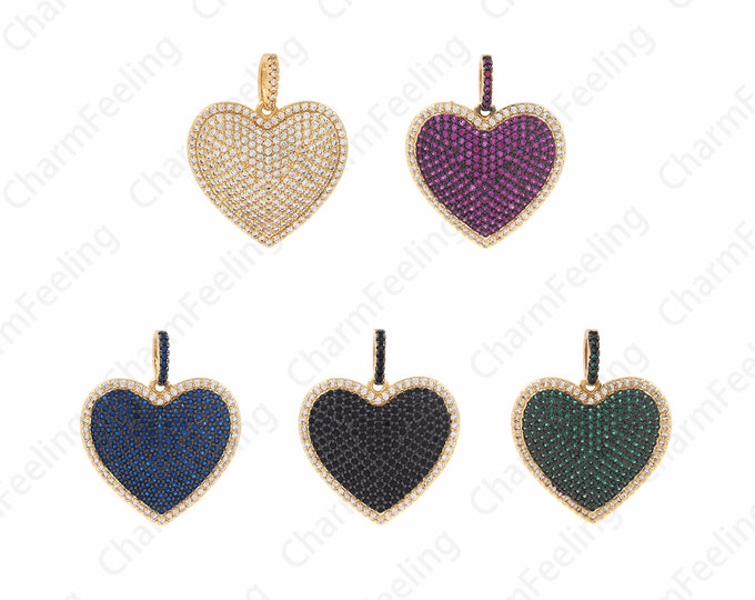 Micropavé CZ Love Necklace, Crystal Heart Pendant, 18K Gold Filled Crystal Charm, Love Charm, DIY Jewelry Accessories,24.5x30x3.5mm