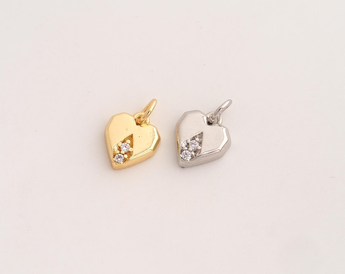 CZ Heart Pendant,Love Pendant,18K Gold Filled Heart Charm,DIY Jewelry Accessories,13.8x9x2.8mm