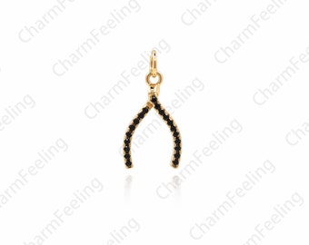 Micro-Pave Wishbone Pendant, Wishbone Charm, Hope Bone Necklace, Wishbone Charm 20x10.5x3.9mm 1pcs