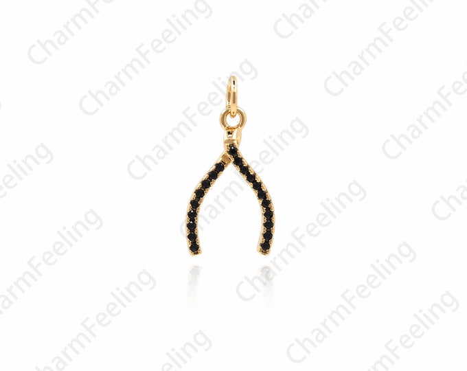 Micro-Pave Wishbone Pendant, Wishbone Charm, Hope Bone Necklace, Wishbone Charm 20x10.5x3.9mm 1pcs