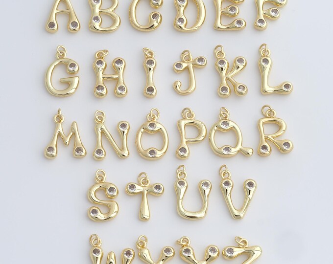18K Gold Filled Initial Pendant, Micropavé CZ Letter Pendant, Alphabet Charm, DIY Jewelry Accessories, 25x14.5x4.7mm