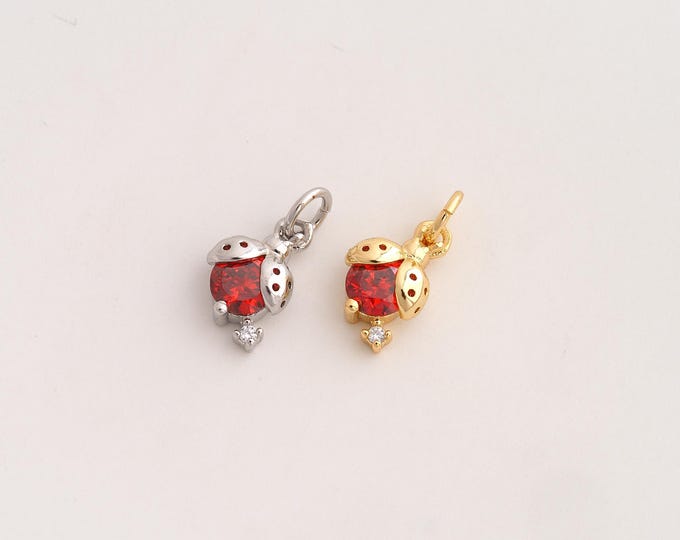 CZ Ladybug Pendant,Insect Pendant,18K Gold Filled Ladybug Charm,DIY Jewelry Accessories,14.5x7.7x4mm