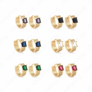 Oorbel charme, Micropave CZ gouden oorbellen, 18K Gold Filled ronde oorbellen, dikke oorbellen, DIY sieraden accessoires 15x18x6.5mm