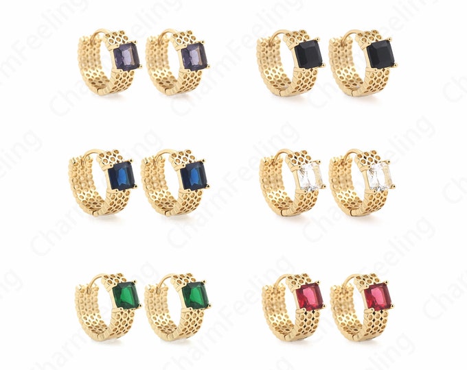 Earring Charm, Micropave CZ Gold Earrings,18K Gold Filled Round Earrings,Thick Earrings,DIY Jewelry Accessories 15x18x6.5mm