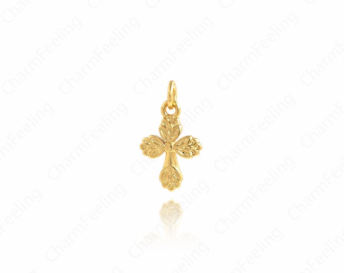 Religious Jewelry, Micropavé CZ Cross Charm, 18K Filled Gold Cross Pendant,DIY Jewelry Making Accessories 15.4x9x2.3mm