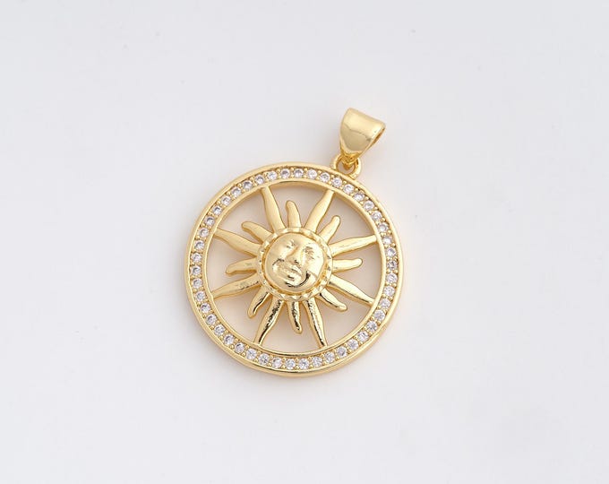 CZ Sun Pendant,Celestial Pendant,18K Gold Filled Sunburst Charm,DIY Jewelry Accessories,29.8x22.5x4.5mm