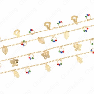 Butterfly Chain, 18K Gold Filled Butterfly Chain, Micro Pavé CZ Gemstone Chain, Hamsa Chain, Heart Chain,DIY Bracelet Necklace Supplies,