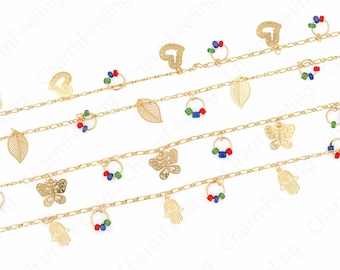 Butterfly Chain, 18K Gold Filled Butterfly Chain, Micro Pavé CZ Gemstone Chain, Hamsa Chain, Heart Chain,DIY Bracelet Necklace Supplies,