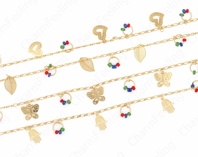 Butterfly Chain, 18K Gold Filled Butterfly Chain, Micro Pavé CZ Gemstone Chain, Hamsa Chain, Heart Chain,DIY Bracelet Necklace Supplies,