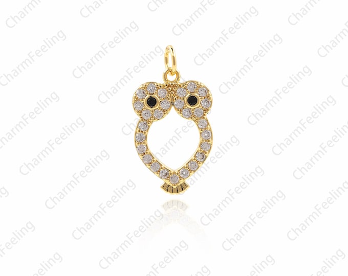 Cubic Zirconia Owl Pendant, Owl Necklace, Animal Lover Pendant DIY Discovery 19×10.3×1.6mm  1pcs