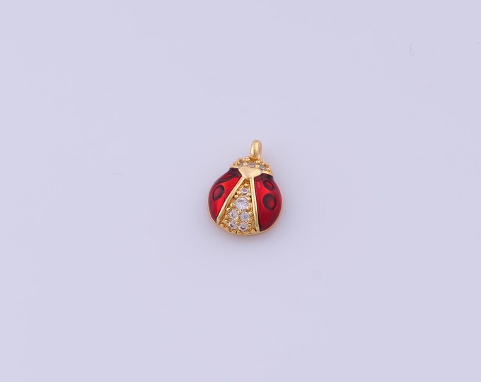 18K Gold Filled Ladybug Pendant, Micropavé CZ Insect Pendant,Enamel Ladybug Charm, DIY Jewelry Accessories, 12.7x9.3x3.5mm