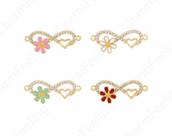 Infinity Connector,Flower Connector, 18K Gold Filled Enamel Connector,Micropavé CZ Heart Connector,DIY Jewelry Supplies,32x13.5x3.3mm