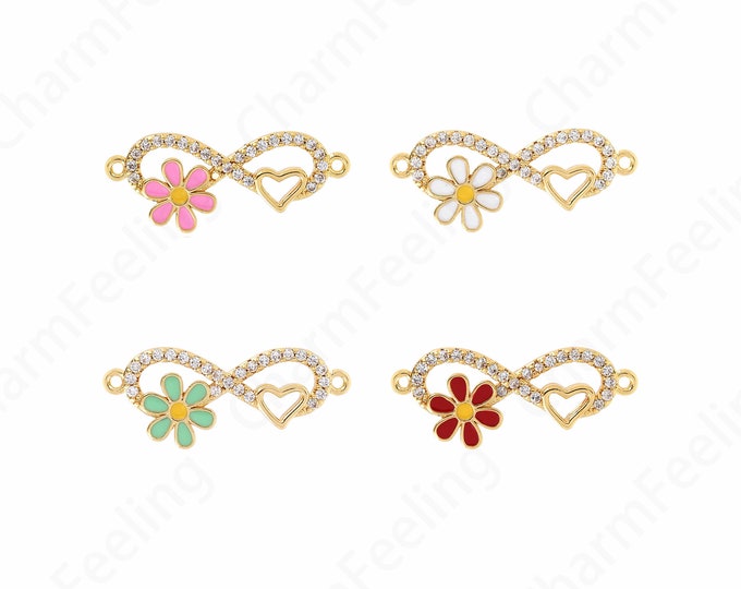 Infinity Connector,Flower Connector, 18K Gold Filled Enamel Connector,Micropavé CZ Heart Connector,DIY Jewelry Supplies,32x13.5x3.3mm