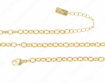 Brass Necklace,Oval Necklace,18K Gold Filled Simple Necklace,Lobster Clasp Necklace,DIY Jewelry Supplies,Length:60cm 4.7x6.5x1.8mm