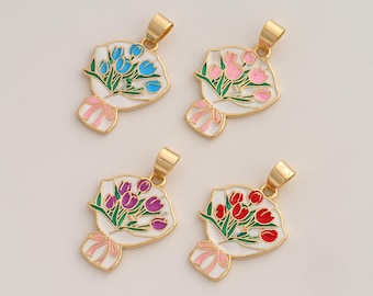 Enamel Flower Pendant,Flower Pendant,18K Gold Filled Flower Charm,DIY Jewelry Accessories,29.3x18.4x1.7mm