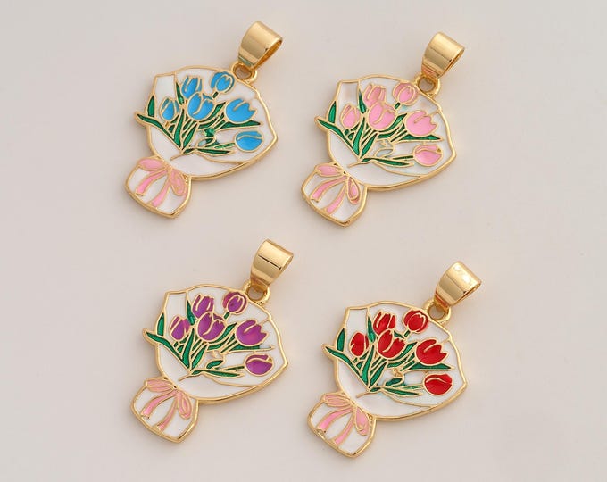 Enamel Flower Pendant,Flower Pendant,18K Gold Filled Flower Charm,DIY Jewelry Accessories,29.3x18.4x1.7mm