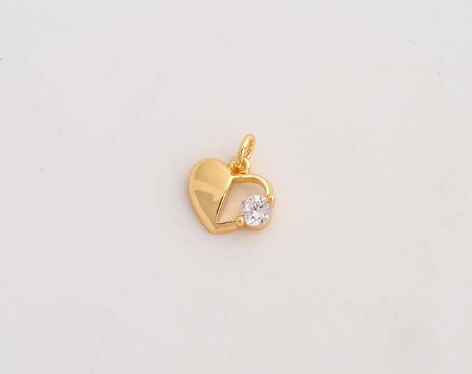 CZ Heart Pendant,Love Pendant,18K Gold Filled Heart Charm,DIY Jewelry Accessories,13.4x16.8x3.3mm