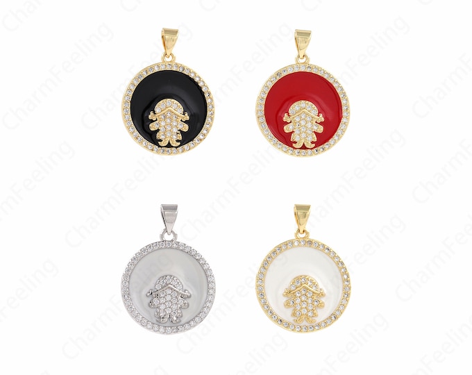 Round Charm,Micropavé CZ Kids Charm,Girls Pendant, 18K Gold Filled Girls Charm, DIY Jewelry Supplies, 27x20x2.5mm