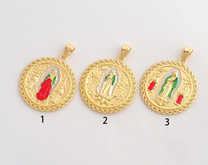 Enamel Virgin Mary Pendant,Religious Pendant,18K Gold Filled Catholic Charm,DIY Jewelry Accessories,53x40x4mm