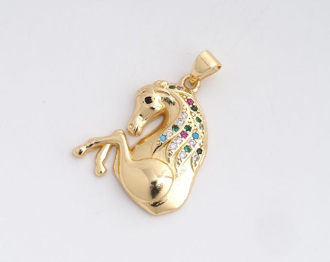 Horse Pendant,Animal Charm, 18K Gold Filled Unicorn Charm,Unicorn Pendant, DIY Jewelry Supplies, 30x21x3mm