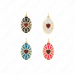 18K Gold Filled Enamel Charm,Oval Pendant,Heart Charm,Enamel Box Pendant,Heart Pendant,DIY Jewelry Supplies, 28x15x4.5mm