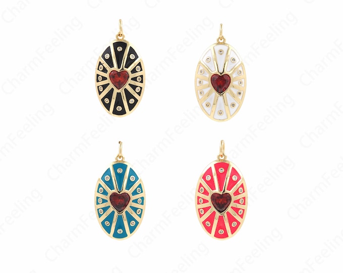 18K Gold Filled Enamel Charm,Oval Pendant,Heart Charm,Enamel Box Pendant,Heart Pendant,DIY Jewelry Supplies, 28x15x4.5mm