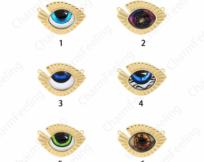 18K Gold Filled Devil's Eye Pendant, Micropavé CZ Eye Pendant, Enamel Charm, Lucky Eye Necklace, DIY Jewelry Supplies, 17.3x25x5mm