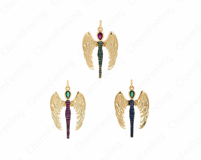Wing Charm,Angel Wing Pendant,Scepter Pendant,18K Gold Filled Wing Pendant,Micropavé CZ Scepter Charm,DIY Jewelry Accessories,35x22x3.5mm