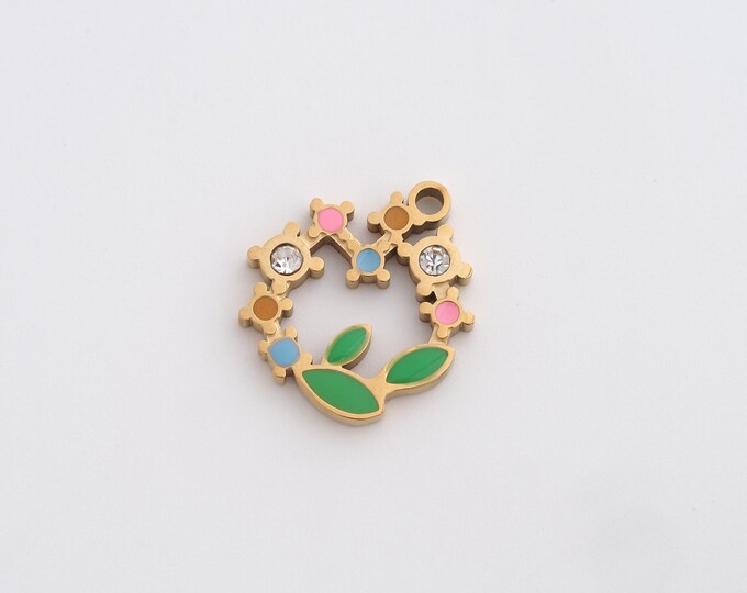 Enamel Flower Rings Charms,Dainty Flower Charm, 18K Gold Filled Plant Pendant,DIY Jewelry Accessories 18.2x16.2x2.6mm
